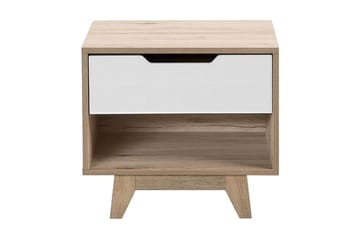 Sängbord Gerilyn 50 cm med Förvaring Låda + Hylla - Vit - Möbler - Bord & matgrupp - Avlastningsbord & sidobord - Sängbord & nattduksbord