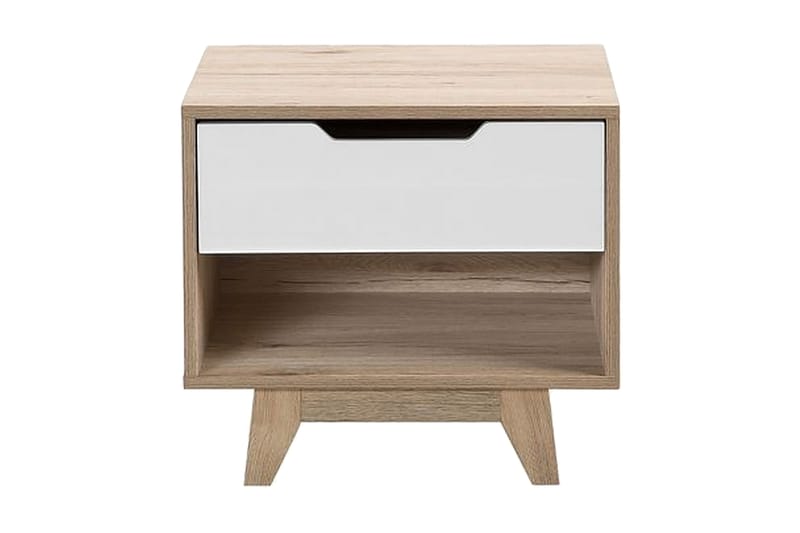 Sängbord Gerilyn 50 cm med Förvaring Låda + Hylla - Vit - Sängbord & nattduksbord