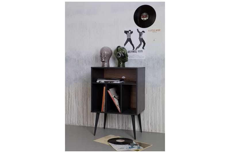 Sängbord Giacoma 60 cm med Förvaring Hyllor - Valnöt/Svart - Möbler - Bord & matgrupp - Avlastningsbord & sidobord - Sängbord & nattduksbord