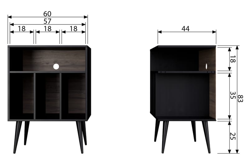 Sängbord Giacoma 60 cm med Förvaring Hyllor - Valnöt/Svart - Möbler - Bord & matgrupp - Avlastningsbord & sidobord - Sängbord & nattduksbord