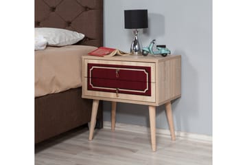 Sängbord Gillberga 60 cm med Förvaring 2 Lådor Dekor - Natur/Röd - Möbler - Bord & matgrupp - Avlastningsbord & sidobord - Sängbord & nattduksbord