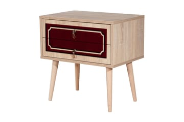 Sängbord Gillberga 60 cm med Förvaring 2 Lådor Dekor - Natur/Röd - Möbler - Bord & matgrupp - Avlastningsbord & sidobord - Sängbord & nattduksbord