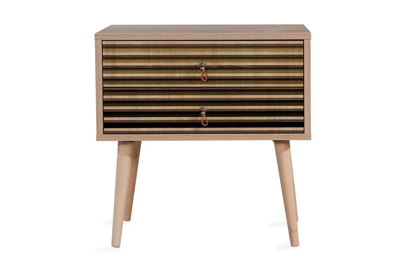 Sängbord Gillberga 60 cm med Förvaring 2 Lådor Ränder - Natur - Sängbord & nattduksbord