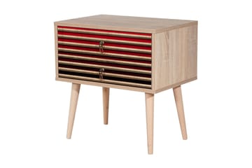 Sängbord Gillberga 60 cm med Förvaring 2 Lådor Ränder - Natur/Röd - Möbler - Bord & matgrupp - Avlastningsbord & sidobord - Sängbord & nattduksbord