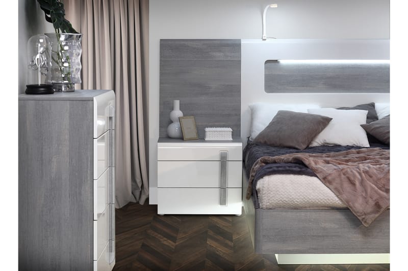 Sängbord Höger Dengel 60 cm med Förvaring 3 Lådor - Brun/Vit - Sängbord & nattduksbord