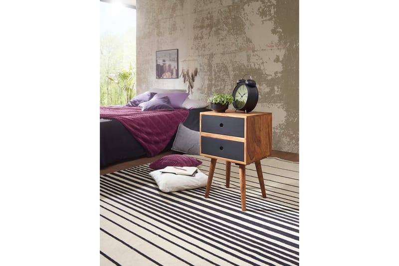 Sängbord Hongsermeier 40 cm med Förvaring 2 Lådor - Massivt Trä/Svart - Sängbord & nattduksbord