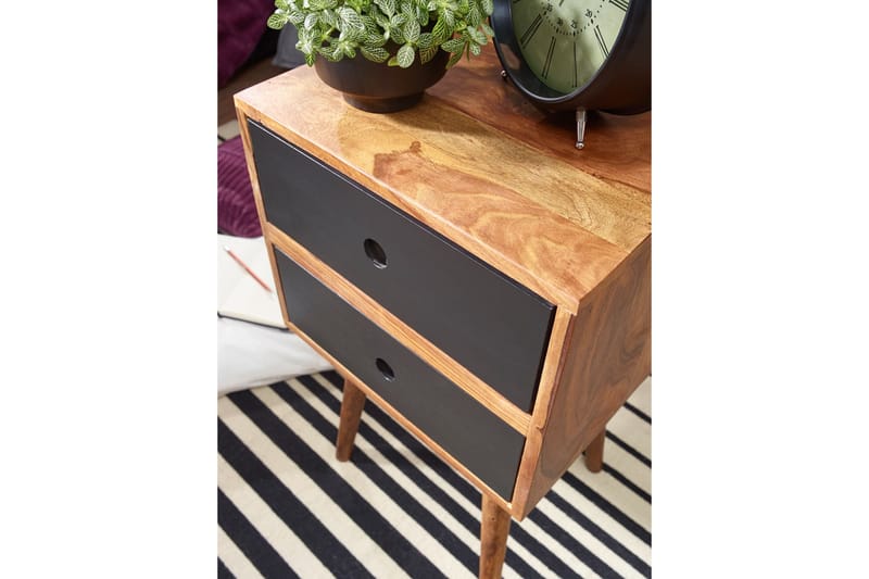 Sängbord Hongsermeier 40 cm med Förvaring 2 Lådor - Massivt Trä/Svart - M�öbler - Bord & matgrupp - Avlastningsbord & sidobord - Sängbord & nattduksbord
