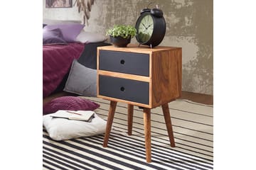 Sängbord Hongsermeier 40 cm med Förvaring 2 Lådor - Massivt Trä/Svart - Möbler - Bord & matgrupp - Avlastningsbord & sidobord - Sängbord & nattduksbord