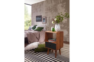 Sängbord Hongsermeier 40 cm med Förvaring Låda + Hylla - Massivt Trä/Svart - Möbler - Bord & matgrupp - Avlastningsbord & sidobord - Sängbord & nattduksbord