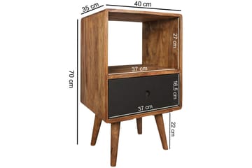 Sängbord Hongsermeier 40 cm med Förvaring Låda + Hylla - Massivt Trä/Svart - Möbler - Bord & matgrupp - Avlastningsbord & sidobord - Sängbord & nattduksbord