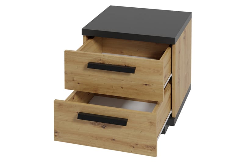 Sängbord Idelle 40 cm med Förvaring 2 Lådor - Ekfärg/Svart - Sängbord & nattduksbord