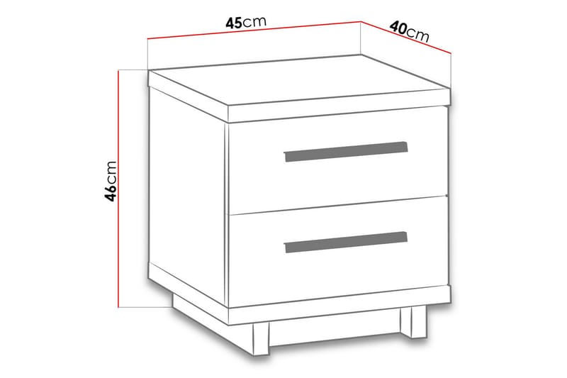 Sängbord Idelle 40 cm med Förvaring 2 Lådor - Ekfärg/Svart - Sängbord & nattduksbord