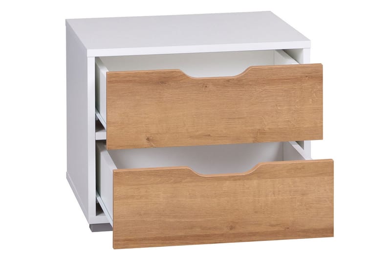 Sängbord Iwa 40 cm med Förvaring 2 Lådor - Vit/Ekfärg - Sängbord & nattduksbord
