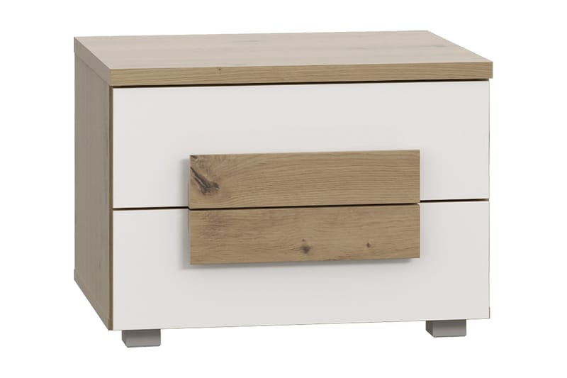 Sängbord Knelston 50 cm med Förvaring 2 Lådor - Brun/Vit - Sängbord & nattduksbord