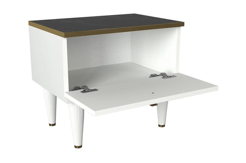 Sängbord Komatz 50 cm med Förvaring Låda - Vit/Guld/Svart - Sängbord & nattduksbord - Marmorbord
