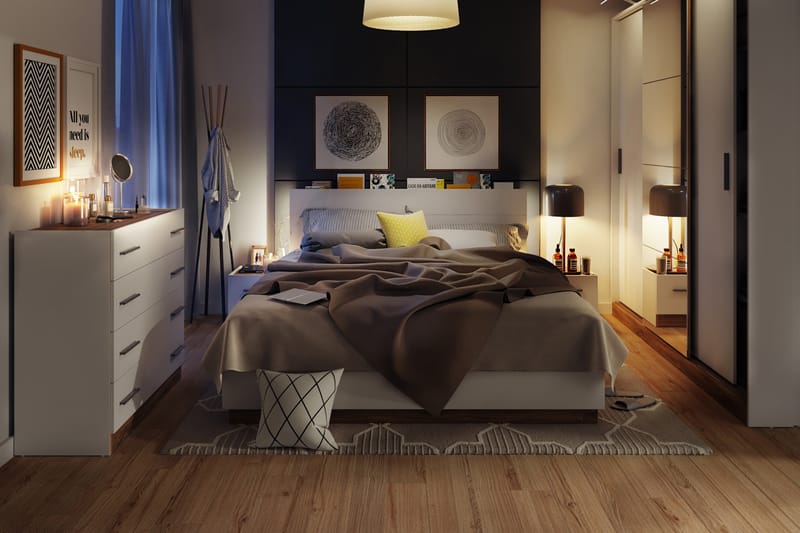 Sängbord Kungsö 40 cm med Förvaring Låda - Vit/Trä - Sängbord & nattduksbord