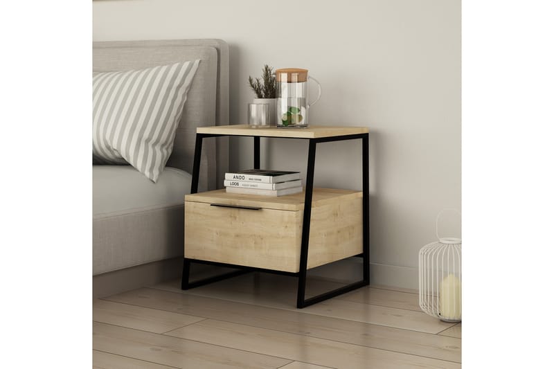Sängbord Lindome 45 cm med Förvaring Hylla + Lucka - Brun - Sängbord & nattduksbord
