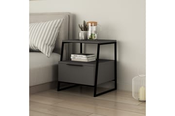 Sängbord Lindome 45 cm med Förvaring Hylla + Lucka - Grå/Svart - Möbler - Bord & matgrupp - Avlastningsbord & sidobord - Sängbord & nattduksbord