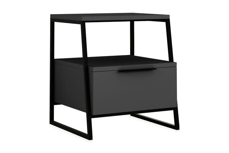 Sängbord Lindome 45 cm med Förvaring Hylla + Lucka - Grå/Svart - Sängbord & nattduksbord