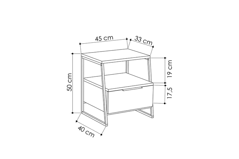 Sängbord Lindome 45 cm med Förvaring Hylla + Lucka - Vit/Svart - Sängbord & nattduksbord