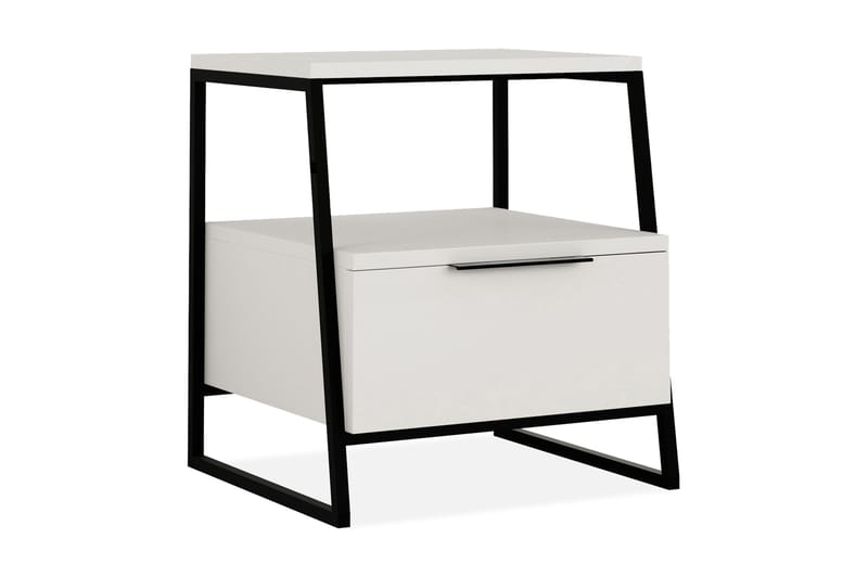 Sängbord Lindome 45 cm med Förvaring Hylla + Lucka - Vit/Svart - Sängbord & nattduksbord