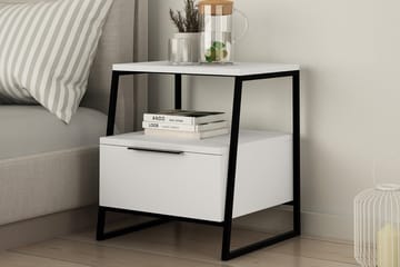 Sängbord Lindome 45 cm med Förvaring Hylla + Lucka - Vit/Svart - Möbler - Bord & matgrupp - Avlastningsbord & sidobord - Sängbord & nattduksbord