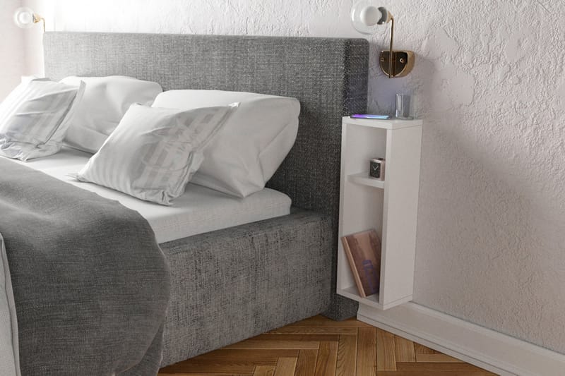 Sängbord Lundtorp 15 cm med Förvaring 2 Hyllor - Vit - Sängbord & nattduksbord