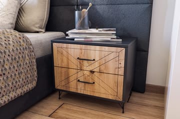 Sängbord Lundtorp 50 cm med Förvaring 2 Lådor - Grå/Brun - Möbler - Bord & matgrupp - Avlastningsbord & sidobord - Sängbord & nattduksbord