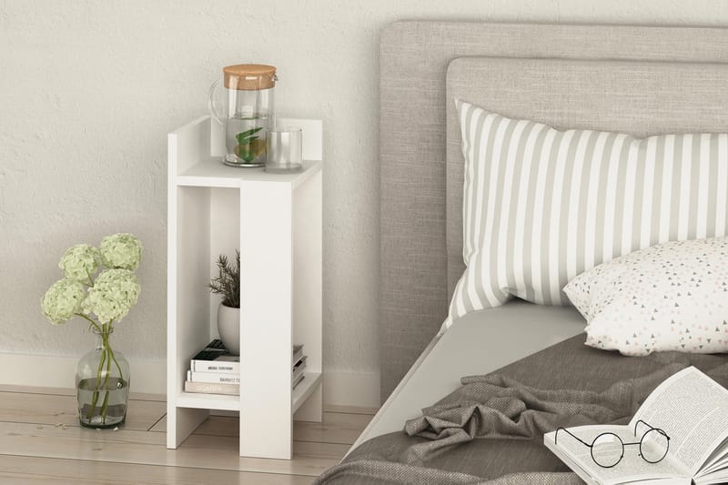 Sängbord Lutchan 27 cm med Förvaring Hyllor + Luckor Vänster - Extra Vit - Möbler - Bord & matgrupp - Avlastningsbord & sidobord - Sängbord & nattduksbord