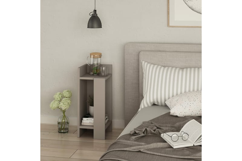 Sängbord Lutchan 27 cm med Förvaring Hyllor + Luckor Vänster - Grå - Möbler - Bord & matgrupp - Avlastningsbord & sidobord - Sängbord & nattduksbord
