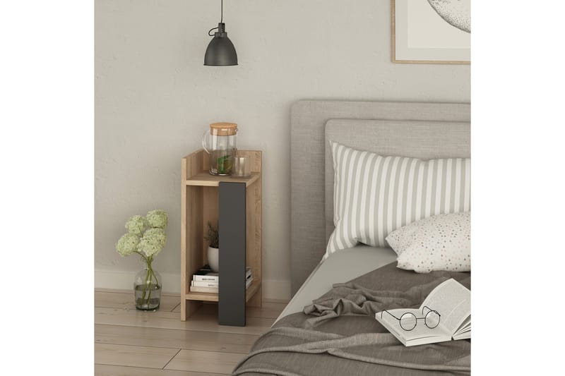 Sängbord Lutchan 27 cm med Förvaring Hyllor Vänster - Grå/Brun - Möbler - Bord & matgrupp - Avlastningsbord & sidobord - Sängbord & nattduksbord