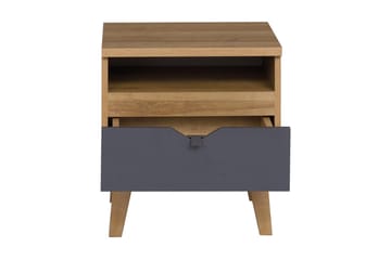 Sängbord Lyseme 45 cm med Förvaring Hylla + Låda - Grå/Natur - Möbler - Bord & matgrupp - Avlastningsbord & sidobord - Sängbord & nattduksbord