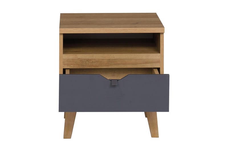 Sängbord Lyseme 45 cm med Förvaring Hylla + Låda - Grå/Natur - Möbler - Bord & matgrupp - Avlastningsbord & sidobord - Sängbord & nattduksbord