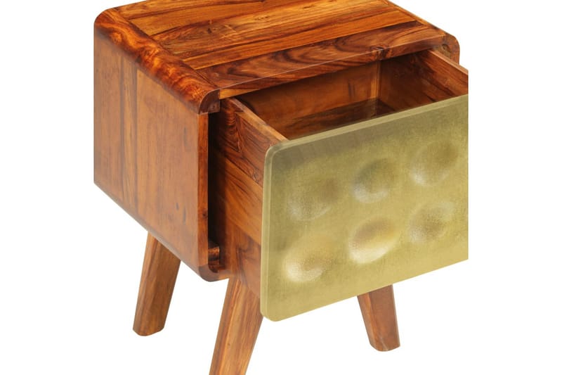 Sängbord massivt sheshamträ med guldtryck 49x40x30 cm - Brun - Sängbord & nattduksbord