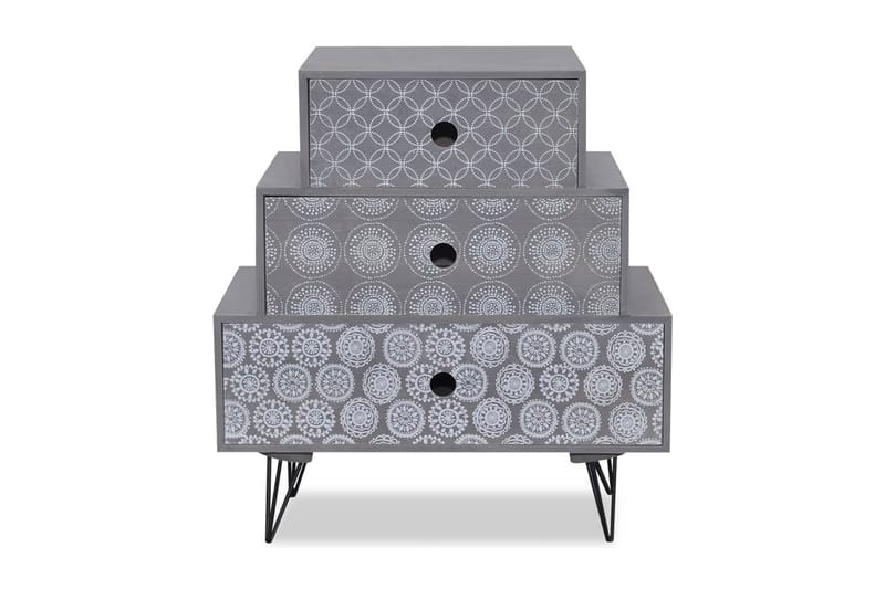 Sängbord med 3 lådor grå och brun - Grå - Sängbord & nattduksbord