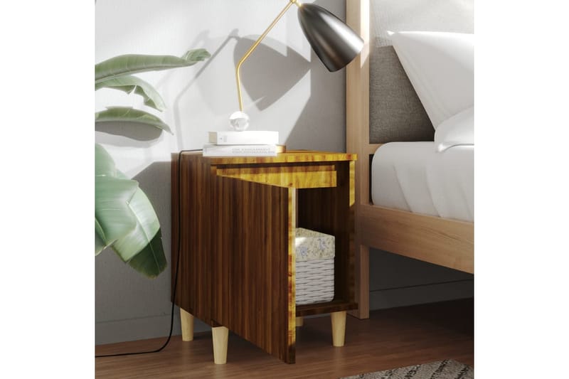 Sängbord med ben i massivt trä 2 st brun ek 40x30x50 cm - Brun - Sängbord & nattduksbord