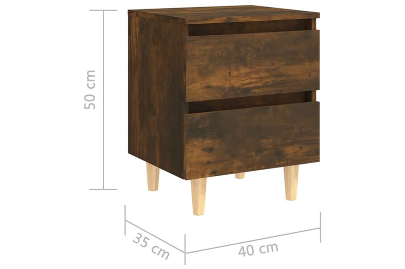 Sängbord med ben i massivt trä 2 st rökfärgad ek 40x35x50 cm - Brun - Sängbord & nattduksbord