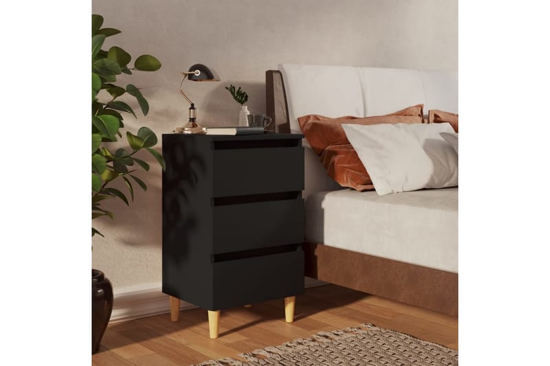 Sängbord med ben i massivt trä 2 st svart 40x35x69 cm - Svart - Sängbord & nattduksbord