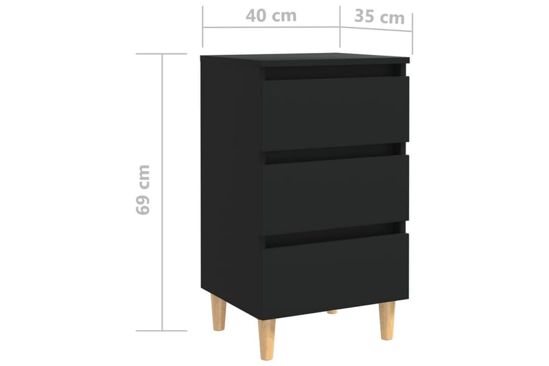 Sängbord med ben i massivt trä 2 st svart 40x35x69 cm - Svart - Sängbord & nattduksbord