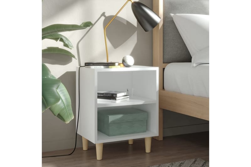 Sängbord med ben i massivt trä 2 st vit 40x30x50 cm - Vit - Sängbord & nattduksbord
