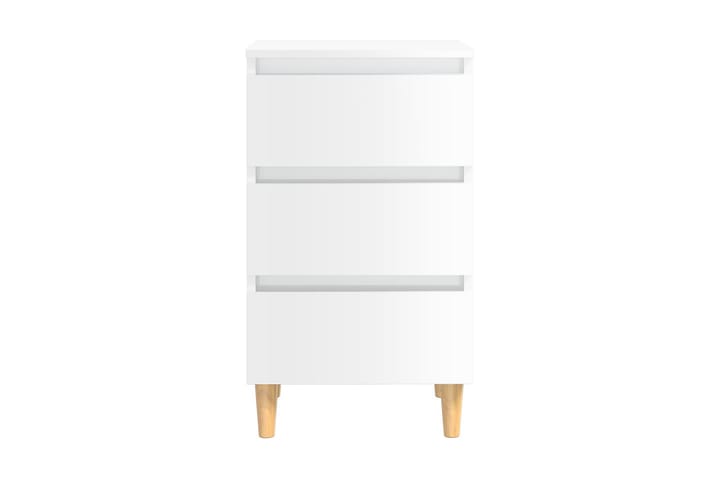 Sängbord med ben i massivt trä 2 st vit högglans 40x35x69cm - Vit - Sängbord & nattduksbord