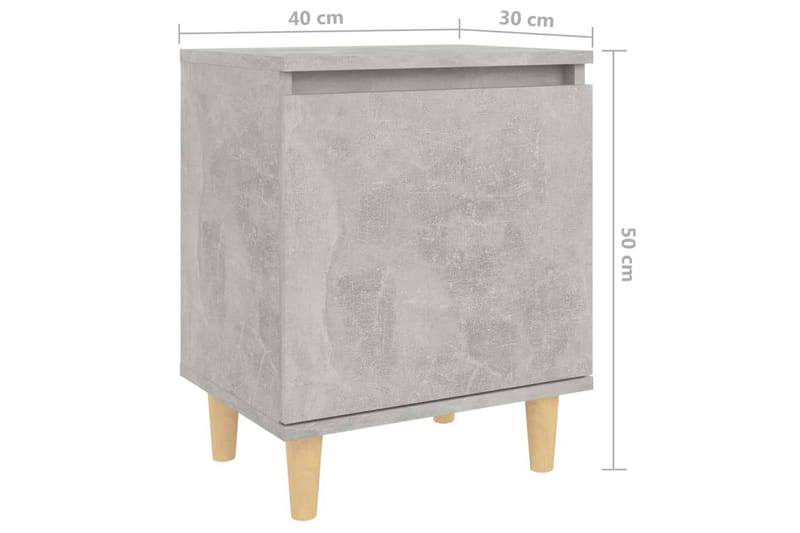 Sängbord med ben i massivt trä betonggrå 40x30x50 cm - Grå - Sängbord & nattduksbord