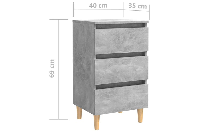 Sängbord med ben i massivt trä betonggrå 40x35x69 cm - Grå - Sängbord & nattduksbord