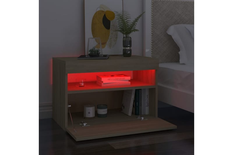 Sängbord med LED-belysning 2 st sonoma-ek 60x35x40 cm - Brun - Sängbord & nattduksbord