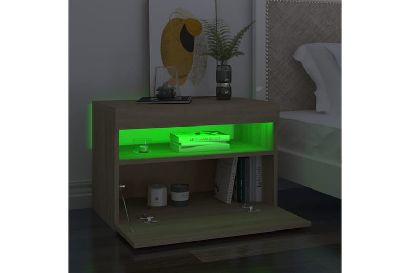 Sängbord med LED-belysning 2 st sonoma-ek 60x35x40 cm - Brun - Sängbord & nattduksbord