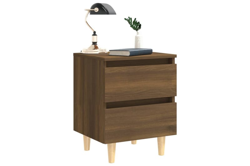 Sängbord med massiva träben brun ek 40x35x50 cm - Brun - Sängbord & nattduksbord