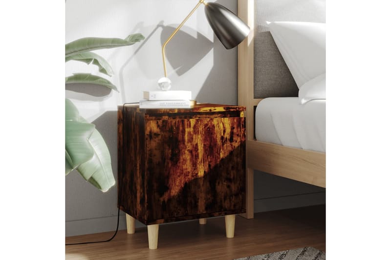 Sängbord med massiva träben rökfärgad ek 40x30x50 cm - Brun - Sängbord & nattduksbord