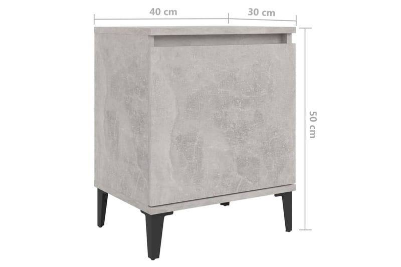 Sängbord med metallben 2 st betonggrå 40x30x50 cm - Grå - Sängbord & nattduksbord