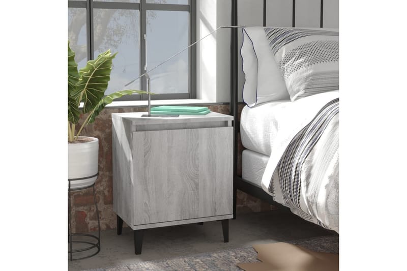 Sängbord med metallben 2 st grå sonoma 40x30x50 cm - Grå - Sängbord & nattduksbord