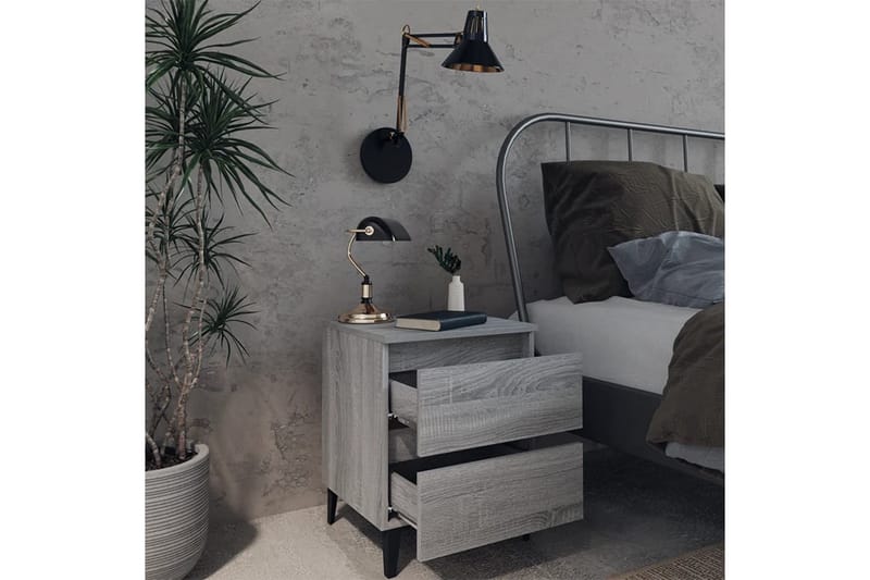 Sängbord med metallben 2 st grå sonoma 40x35x50 cm - Grå - Sängbord & nattduksbord